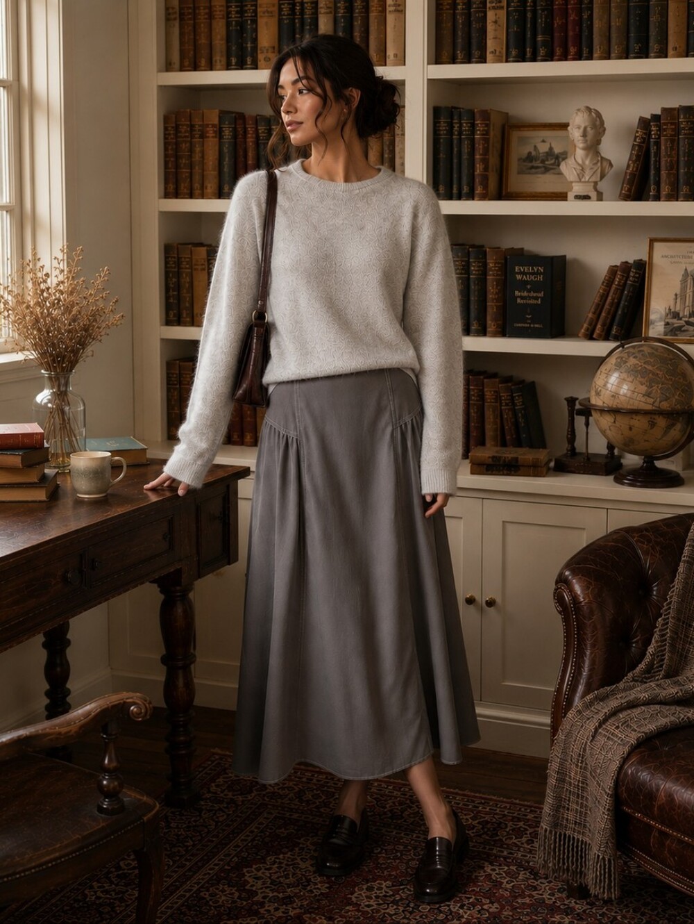 Gray Cashmere Sweater Crew Neck Old Money Preppy Size Small Quiet Luxury